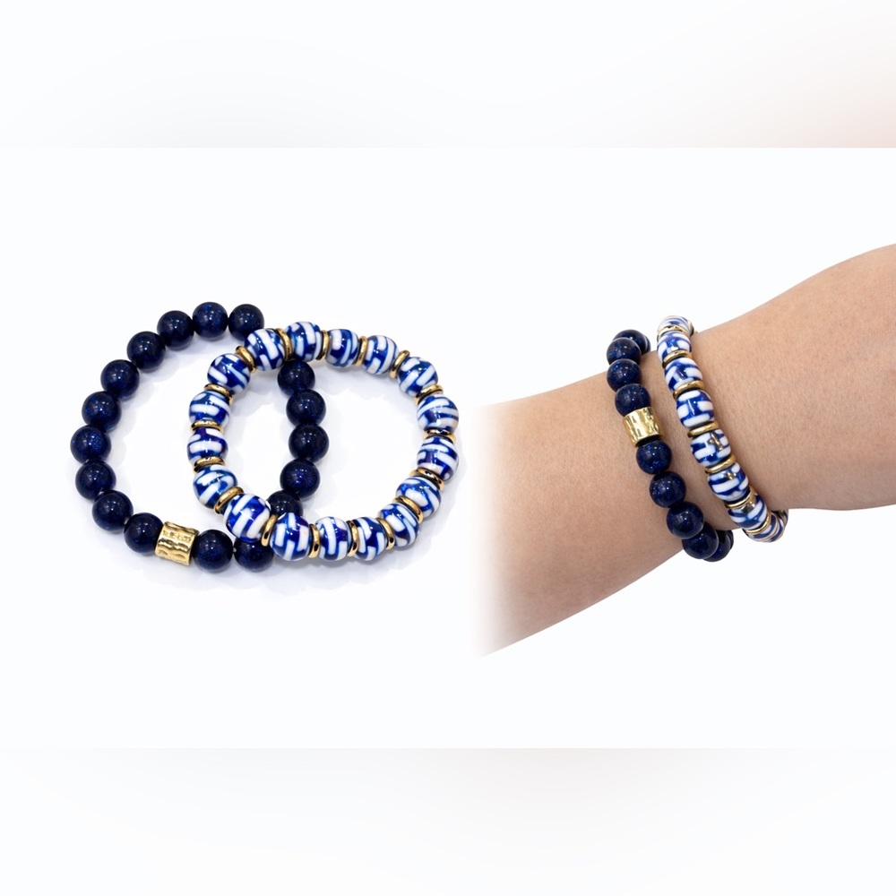 Ann Taylor Blue and Gold Beaded Bracelets